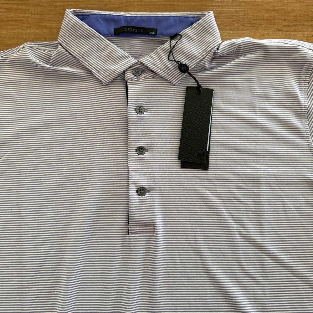 Greyson Saranac Polo Shirt Mens XXL Toadflax Purple White Striped MSP24K01 NEW